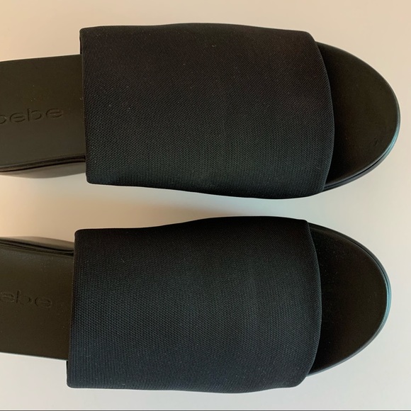BEBE Platform Slip on Sandals 90s Y2K Women’s Size 7 Black Stretch Fabric - Picture 8 of 11